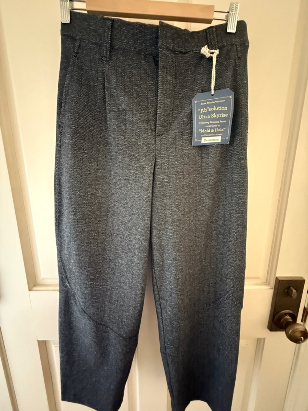 Democracy Gray Herringbone Straight-Leg Trousers with Tag